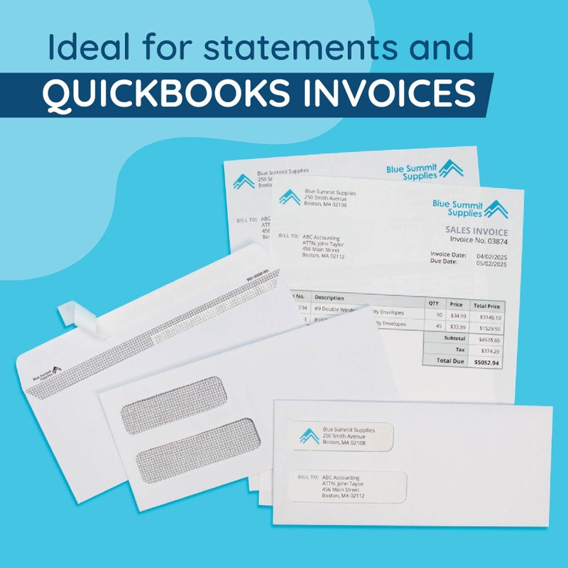 Blue Summit Supplies 500 No. 10 Double Window Envelopes Self Seal #10- For Multiple Statements, Quickbooks Invoices, Checks -10 Security Envelopes Peel and Seal with 2 Windows Left, Size 4 1/8 X 9 Â½ - Image 5